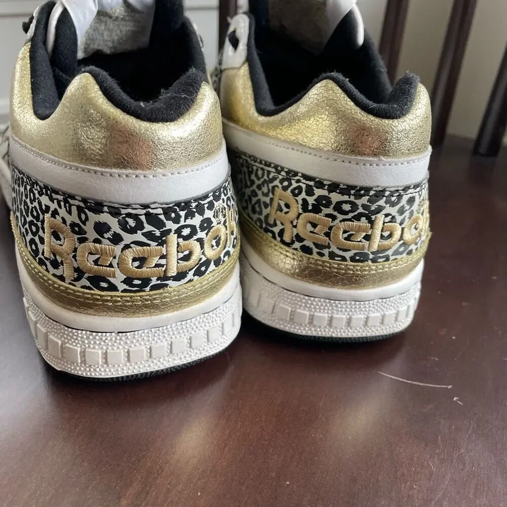 Reebok Gold Foil Leopard Print Sneakers Athletic Shoes 9.5